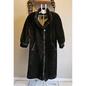 J. Percy for Marvin Richards Reversible Faux Fur Coat Long Brown Womens M Petite